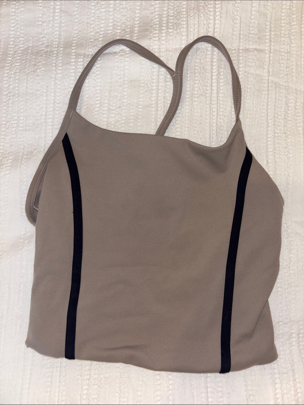 Women's Taupe Tank Top with Black Contrast Stripes